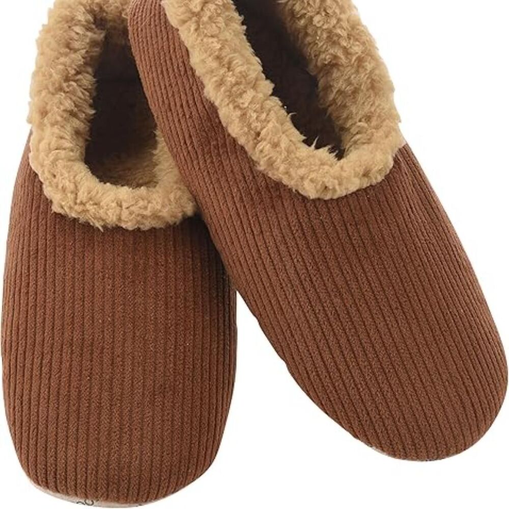 NWT Mens Dark Brown snoozies! Sherpa Fleece-Lined Slippers Socks Non-Skid 11 12